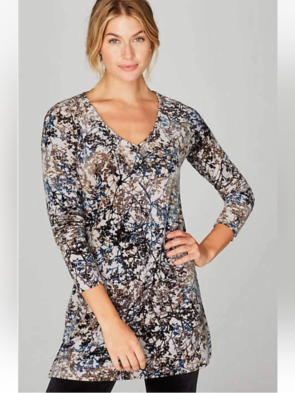 J.Jill Pure Jill Womens Velour Branch Print Tunic Top Size 2X Long Sleeve Soft